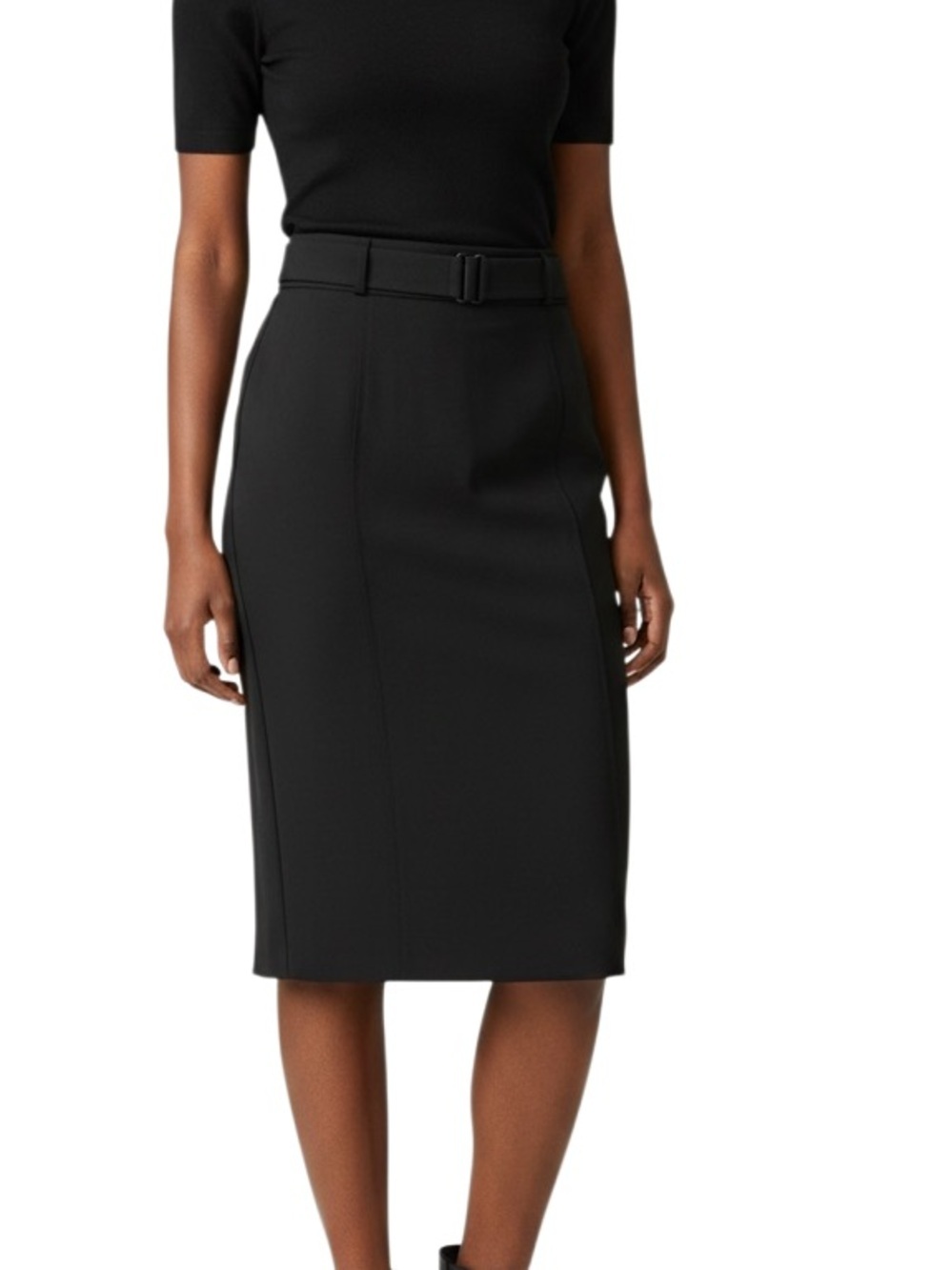 Akris Punto Belted Wool Blend Pencil Skirt Black
